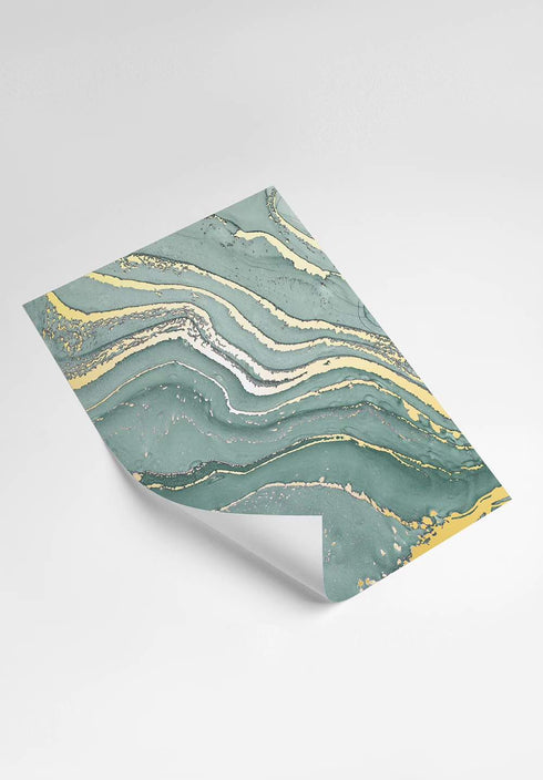 Conjunto de 4 Pósters Mármol Menta de Oro Real 50x70cm